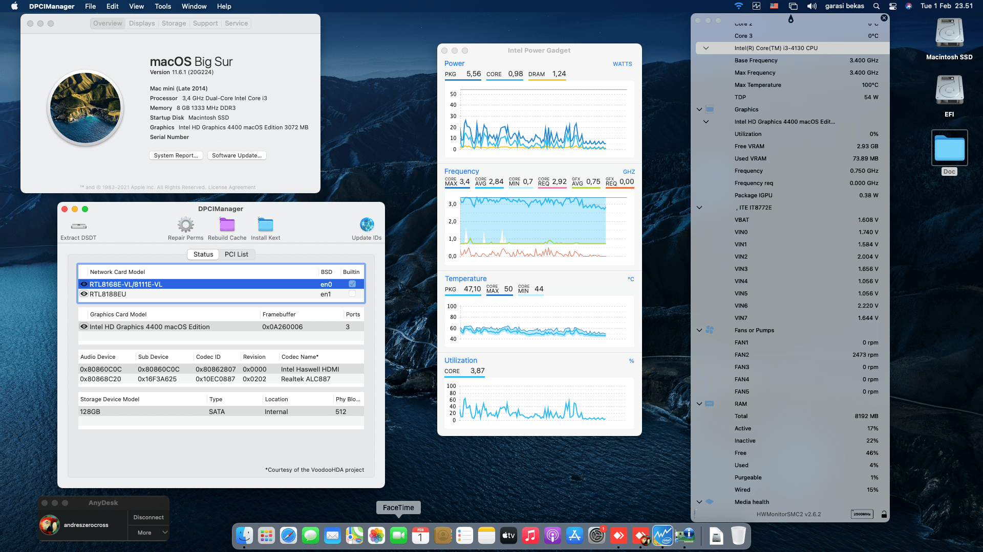 Success Hackintosh macOS Big Sur 11.6.1 Build 20G224 in Jetway TiB85MG + Intel Core i3 4130